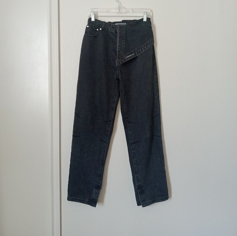 Maniere De Voir Half Foldover Mom Jeans in Washed Black Size 8 - Picture 2 of 10
